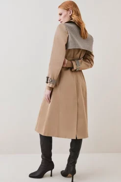 Deals 😍 Karen Millen Tweed Mix Cotton Trench 🧥 Coat - camel ❤️ -Karen Millen Outlet store bkk06514 camel xl 2