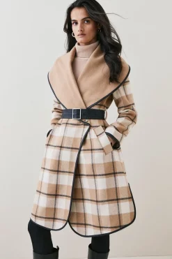 Budget ✔️ Karen Millen Italian Wool Cashmere Check Belted Waterfall 🧥 Coat - multi 🔔