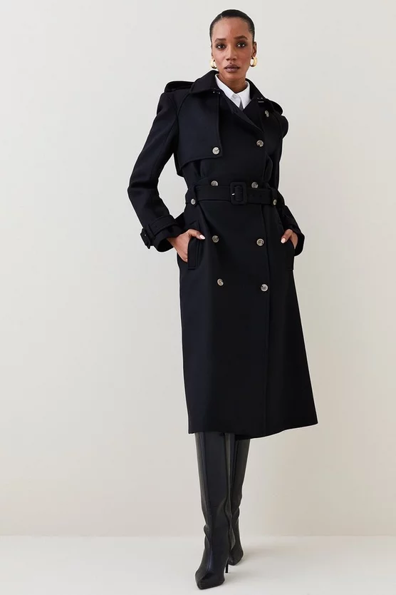 Cheapest ๐ Karen Millen Italian Virgin Wool Strong Shoulder Trench ๐งฅ Coat - black ๐ 3 Cheapest ๐ Karen Millen Italian Virgin Wool Strong Shoulder Trench ๐งฅ Coat - black ๐