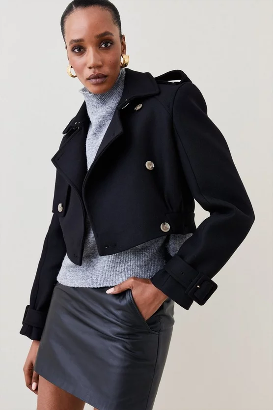 Cheapest ๐ Karen Millen Italian Virgin Wool Strong Shoulder Trench ๐งฅ Coat - black ๐ 4 Cheapest ๐ Karen Millen Italian Virgin Wool Strong Shoulder Trench ๐งฅ Coat - black ๐ - Image 2