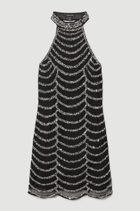 Discount π Karen Millen Draped Beaded High Neck Mini π Dress - black π― 6 Discount π Karen Millen Draped Beaded High Neck Mini π Dress - black π― - Image 4