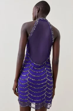 Budget 😀 Karen Millen Draped Beaded High Neck Mini 👗 Dress - electric blue ✨ -Karen Millen Outlet store bkk06522 electric20blue xl 2