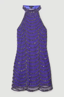 Budget 😀 Karen Millen Draped Beaded High Neck Mini 👗 Dress - electric blue ✨ -Karen Millen Outlet store bkk06522 electric20blue xl 3