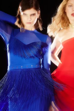 Budget π€© Karen Millen Fringed Ponte Mesh Detail Mini π Dress - cobalt π