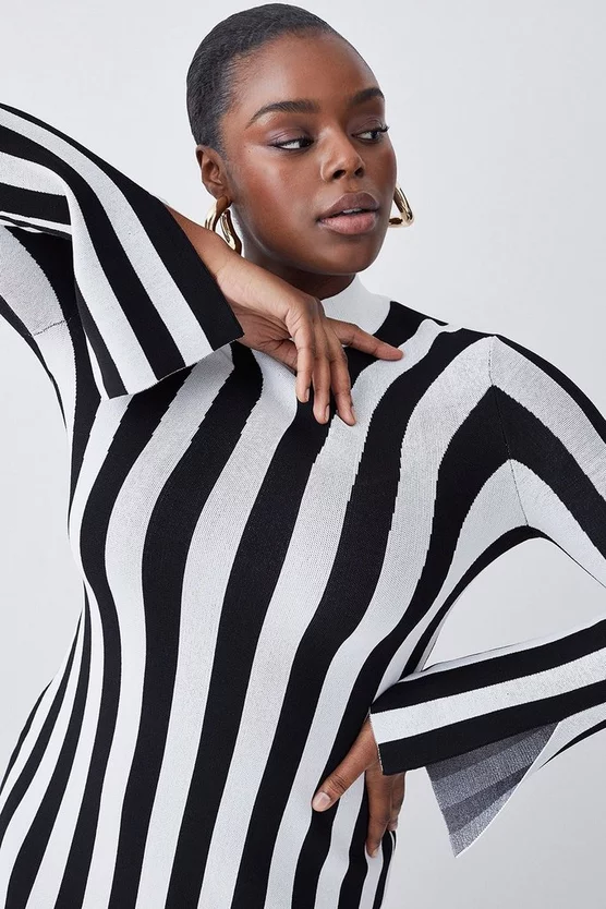 Outlet 😉 Karen Millen Plus Size Striped Knitted Maxi Column 👗 Dress - mono 🔥 4 Outlet 😉 Karen Millen Plus Size Striped Knitted Maxi Column 👗 Dress - mono 🔥 - Image 2