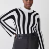 Outlet ❤️ Karen Millen Plus Size Striped Knitted Long Sleeve Top - mono 🧨 -Karen Millen Outlet store bkk06594 mono xl