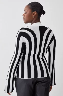 Outlet ❤️ Karen Millen Plus Size Striped Knitted Long Sleeve Top - mono 🧨 -Karen Millen Outlet store bkk06594 mono xl 2