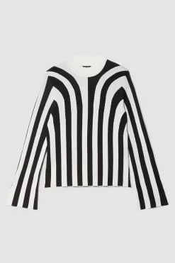 Outlet ❤️ Karen Millen Plus Size Striped Knitted Long Sleeve Top - mono 🧨 -Karen Millen Outlet store bkk06594 mono xl 3