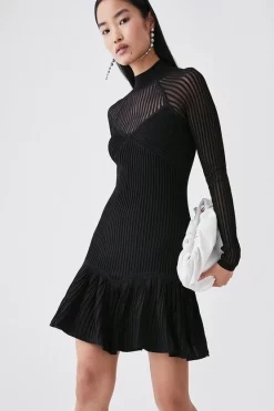 Cheap ⭐ Karen Millen Sheer Knit Ruffle Hem 👗 Dress - black 🔥
