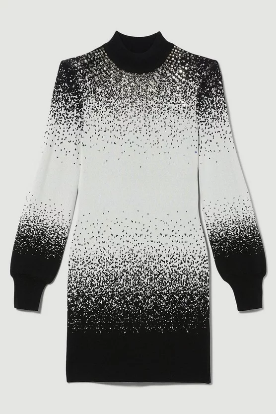 Best deal 🌟 Karen Millen Hotfix Sequin High Neck Knit Mini 👗 Dress - mono 🥰 6 Best deal 🌟 Karen Millen Hotfix Sequin High Neck Knit Mini 👗 Dress - mono 🥰 - Image 4