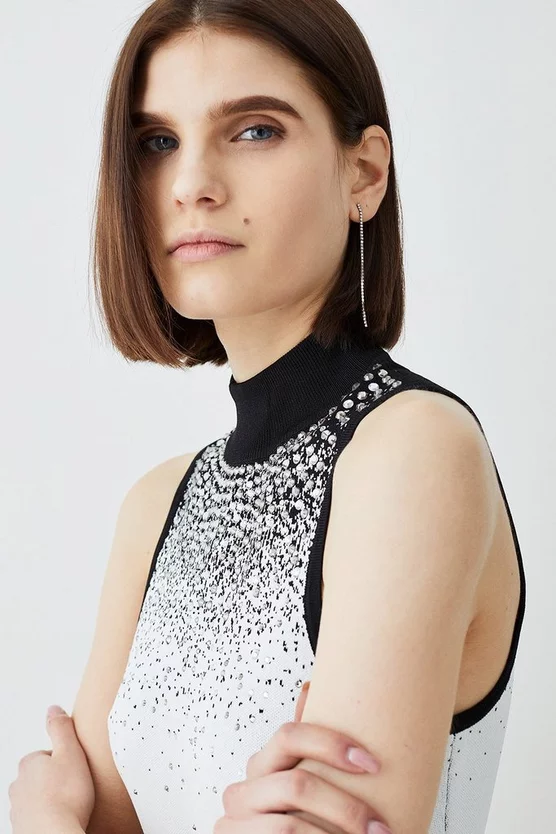 Cheapest 🛒 Karen Millen Hotfix Sequin Knit High Neck Jumper - mono 😍 4 Cheapest 🛒 Karen Millen Hotfix Sequin Knit High Neck Jumper - mono 😍 - Image 2
