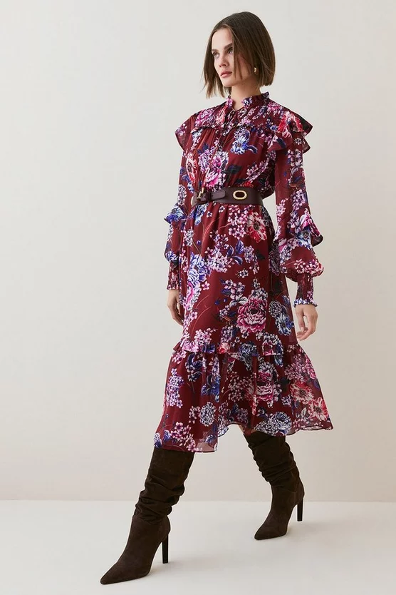 Best Pirce ⌛ Karen Millen Floral Printed Georgette Woven Midi 👗 Dress ⭐ 3 Best Pirce ⌛ Karen Millen Floral Printed Georgette Woven Midi 👗 Dress ⭐