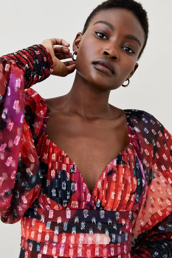 Cheapest 😍 Karen Millen Floral Metallic Beaded Cuff Woven Midi 👗 Dress 👏 4 Cheapest 😍 Karen Millen Floral Metallic Beaded Cuff Woven Midi 👗 Dress 👏 - Image 2