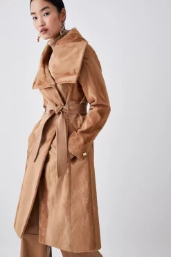 New 🔥 Karen Millen Signature Ponyskin Belted Wrap 🧥 Coat ❤️ -Karen Millen Outlet store bkk06712 camel xl 2
