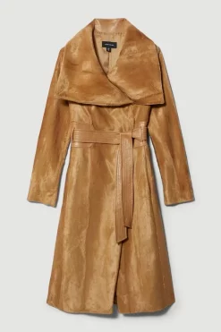 New 🔥 Karen Millen Signature Ponyskin Belted Wrap 🧥 Coat ❤️ -Karen Millen Outlet store bkk06712 camel xl 3