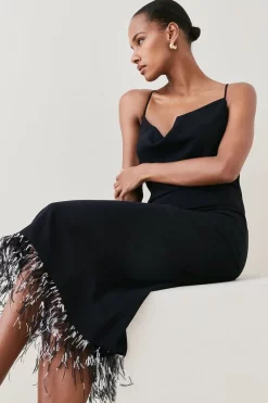 Brand new ⭐ Karen Millen Mono Feather Hem Cowl Neck Cami Midaxi 👗 Dress - black 🤩 -Karen Millen Outlet store bkk06726 black xl 1