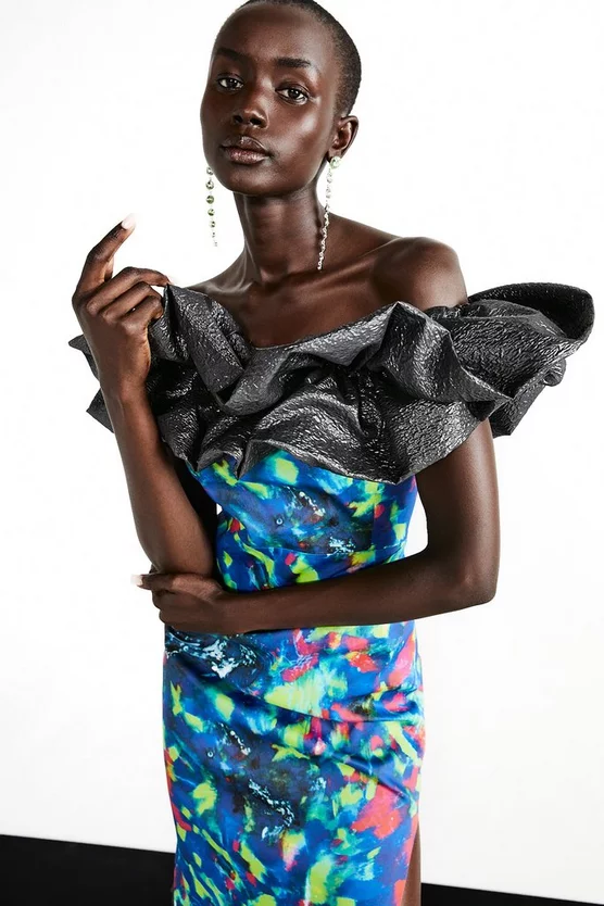 Brand new 🛒 Karen Millen Weston Kaleidoscope Print Bardot Maxi 👗 Dress - blue 😍 4 Brand new 🛒 Karen Millen Weston Kaleidoscope Print Bardot Maxi 👗 Dress - blue 😍 - Image 2