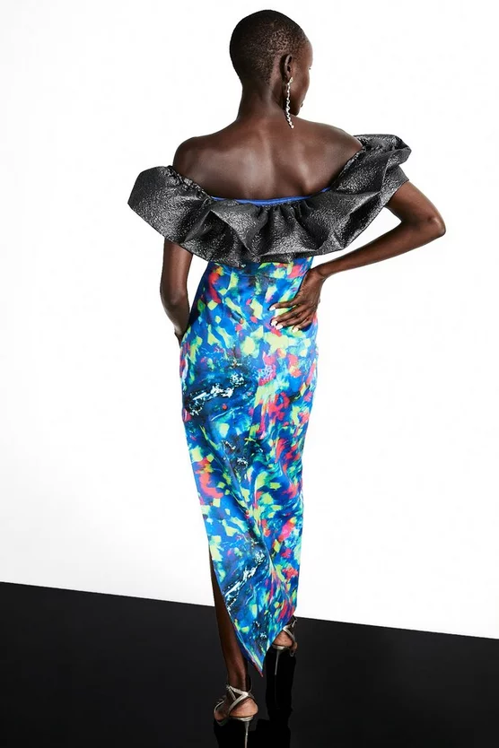 Brand new 🛒 Karen Millen Weston Kaleidoscope Print Bardot Maxi 👗 Dress - blue 😍 5 Brand new 🛒 Karen Millen Weston Kaleidoscope Print Bardot Maxi 👗 Dress - blue 😍 - Image 3