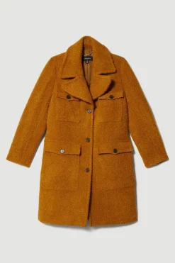 Coupon ✨ Karen Millen Boucle Pocket Detail Collared 🧥 Coat - mustard 🧨 -Karen Millen Outlet store bkk06742 mustard xl 3