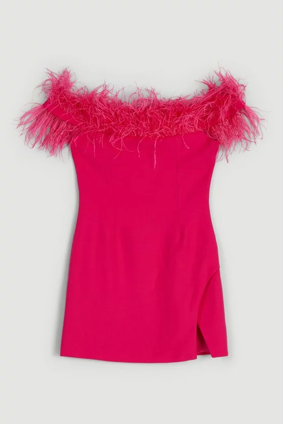 Deals 👍 Karen Millen Compact Stretch Feather Bardot Mini 👗 Dress - pink ⌛ 6 Deals 👍 Karen Millen Compact Stretch Feather Bardot Mini 👗 Dress - pink ⌛ - Image 4