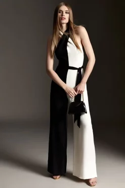 Best Sale 🎁 Karen Millen Soft Tailored Colourblock Crossfront Jumpsuit 🔥