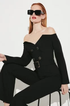 Buy ❤️ Karen Millen Clean Tailored Bardot Jumpsuit 🤩 -Karen Millen Outlet store bkk06813 black xl 2