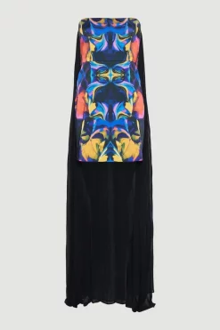 Promo ⭐ Karen Millen Weston Mirrored Marble Print Maxi Cape Back 👗 Dress - multi ✔️ -Karen Millen Outlet store bkk06862 multi xl 3