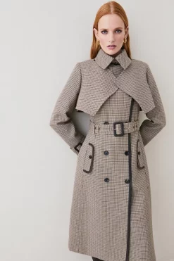 Flash Sale 😀 Karen Millen Wool Check Tailored Trench 🧥 Coat - multi 👏