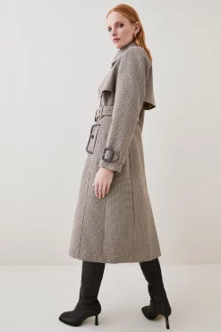 Flash Sale 😀 Karen Millen Wool Check Tailored Trench 🧥 Coat - multi 👏 -Karen Millen Outlet store bkk06891 multi xl 2