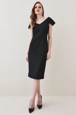 Coupon ๐ฏ Karen Millen Structured Crepe Cross Detail Midi ๐ Dress ๐ฅฐ