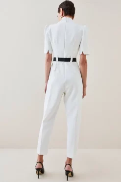 Deals 🔥 Karen Millen Structured Crepe Forever Belted Jumpsuit 🎉 -Karen Millen Outlet store bkk06917 black xl 2