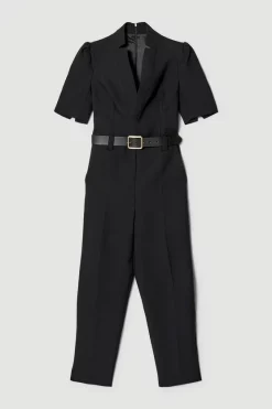 Deals 🔥 Karen Millen Structured Crepe Forever Belted Jumpsuit 🎉 -Karen Millen Outlet store bkk06917 black xl 3