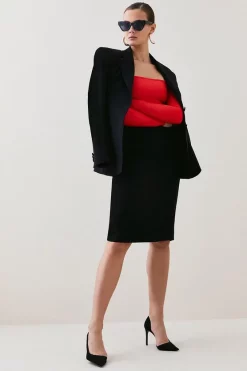 Discount 🔥 Karen Millen Structured Crepe Tailored Midi 👗 Skirt ✨