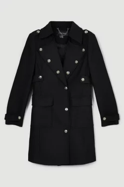 Top 10 💯 Karen Millen Italian Virgin Wool Military Button Midi 🧥 Coat - black 🧨 -Karen Millen Outlet store bkk06933 black xl 3