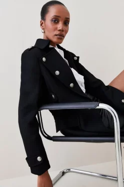 Top 10 💯 Karen Millen Italian Virgin Wool Military Button Midi 🧥 Coat - black 🧨 -Karen Millen Outlet store bkk06933 black xl 4