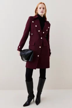 Hot Sale ✨ Karen Millen Italian Wool Military Button Midi 🧥 Coat - fig ✨