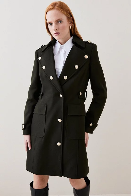 Promo 😀 Karen Millen Italian Virgin Wool Military Button Midi 🧥 Coat - khaki ⌛ 4 Promo 😀 Karen Millen Italian Virgin Wool Military Button Midi 🧥 Coat - khaki ⌛ - Image 2