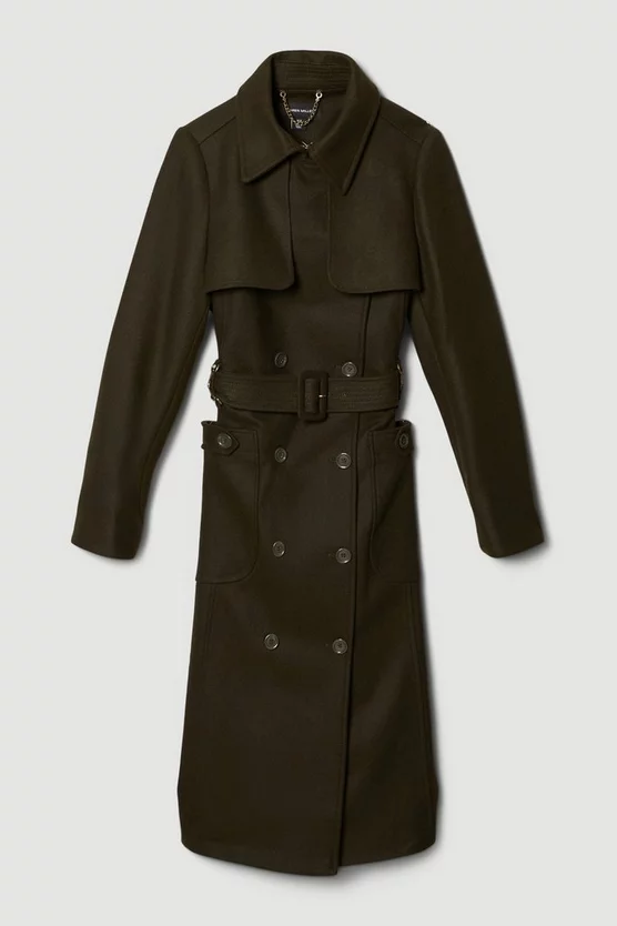 New ✔️ Karen Millen Italian Virgin Wool Collared Belted 🧥 Coat - khaki 🔥 6 New ✔️ Karen Millen Italian Virgin Wool Collared Belted 🧥 Coat - khaki 🔥 - Image 4