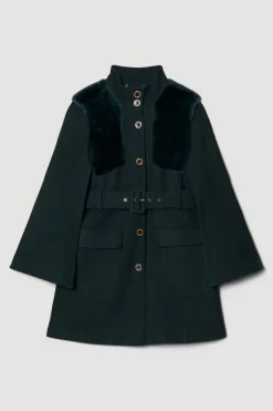 Wholesale 🎉 Karen Millen Italian Wool Shearling Mix Belted Cape - forest ⌛ -Karen Millen Outlet store bkk06953 forest xl 3