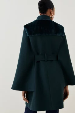 Wholesale 🎉 Karen Millen Italian Wool Shearling Mix Belted Cape - forest ⌛ -Karen Millen Outlet store bkk06953 forest xl 4
