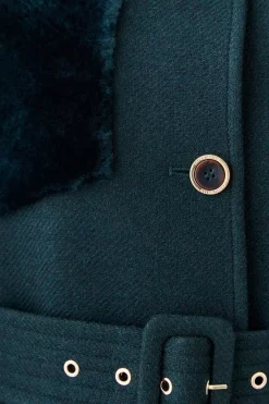 Wholesale 🎉 Karen Millen Italian Wool Shearling Mix Belted Cape - forest ⌛ -Karen Millen Outlet store bkk06953 forest xl 5