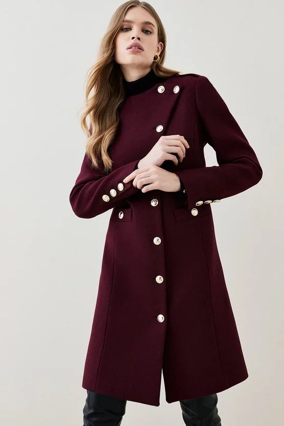 Promo 😀 Karen Millen Italian Wool Military Button Up Midi 🧥 Coat - fig 🔔 3 Promo 😀 Karen Millen Italian Wool Military Button Up Midi 🧥 Coat - fig 🔔