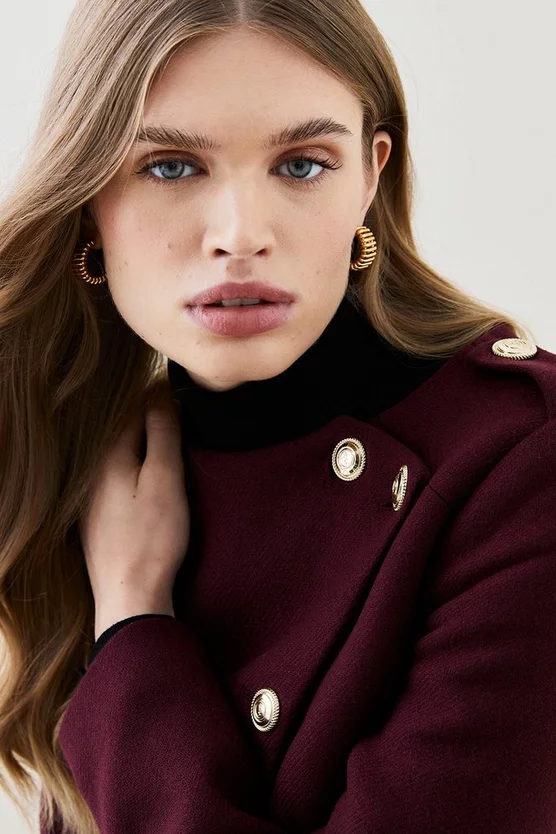 Promo 😀 Karen Millen Italian Wool Military Button Up Midi 🧥 Coat - fig 🔔 4 Promo 😀 Karen Millen Italian Wool Military Button Up Midi 🧥 Coat - fig 🔔 - Image 2