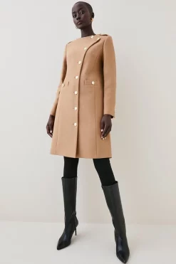 Best deal 😀 Karen Millen Italian Virgin Wool Button Up Midi 🧥 Coat - camel 😉