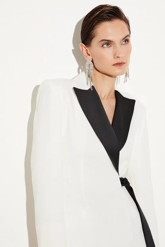 Best Sale ⌛ Karen Millen Satin Tux Tie Side Mini 👗 Dress 🥰 4 Best Sale ⌛ Karen Millen Satin Tux Tie Side Mini 👗 Dress 🥰 - Image 2