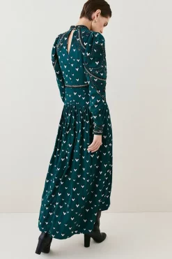 Budget 🎁 Karen Millen Embroidered Cornelli Tape Woven 👗 Dress - bottle green ✔️ -Karen Millen Outlet store bkk07017 bottle20green xl 2