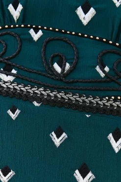 Budget 🎁 Karen Millen Embroidered Cornelli Tape Woven 👗 Dress - bottle green ✔️ -Karen Millen Outlet store bkk07017 bottle20green xl 5