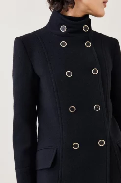 Promo 👍 Karen Millen Italian Wool Mix Double Breasted Short Formal 🧥 Coat 😀 -Karen Millen Outlet store bkk07022 black xl 2