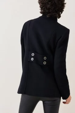 Promo 👍 Karen Millen Italian Wool Mix Double Breasted Short Formal 🧥 Coat 😀 -Karen Millen Outlet store bkk07022 black xl 4
