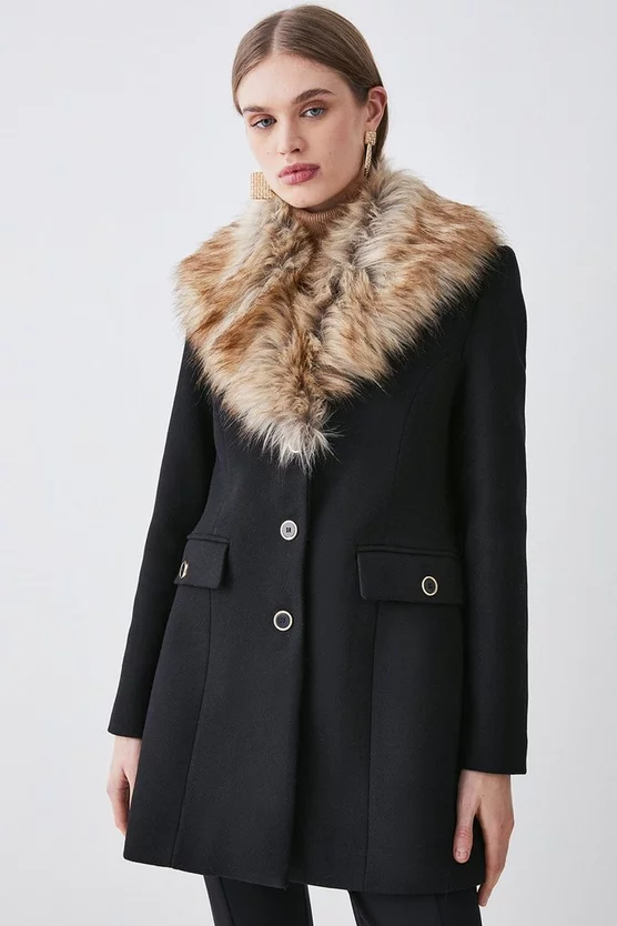 Outlet โค๏ธ Karen Millen Italian Wool Mix Faux Fur Collar Short ๐งฅ Coat ๐ 5 Outlet โค๏ธ Karen Millen Italian Wool Mix Faux Fur Collar Short ๐งฅ Coat ๐ - Image 3